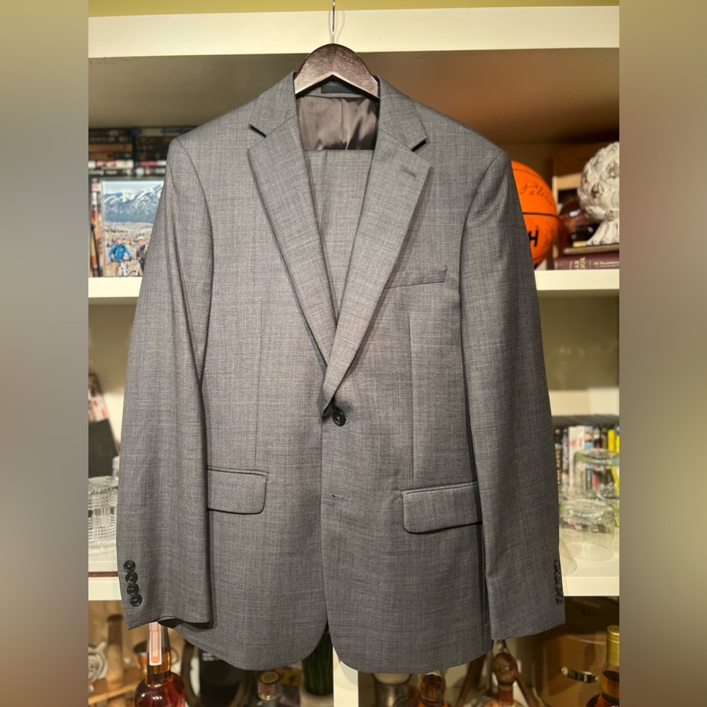 Calvin Klein Men’s Two-Piece Suit, 42R Jacket, 30x32 Pant, Charcoal Gray…
